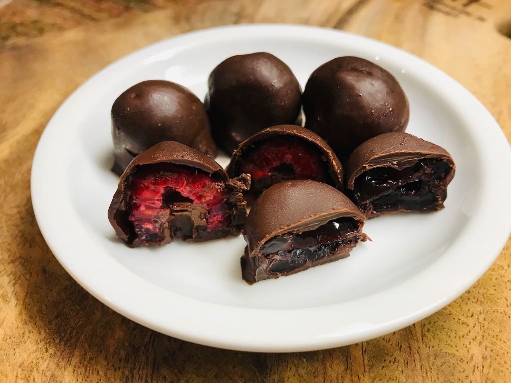 Chocolate Covered Raspberries and Brandied Cherries