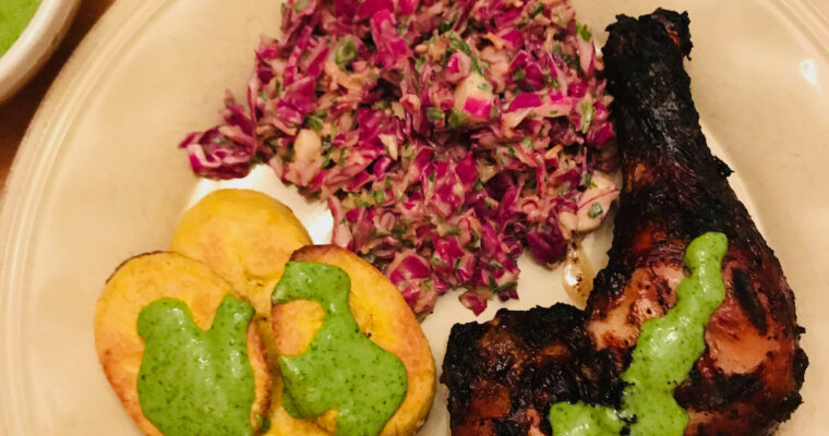 Baked Plantains with Aji Verde