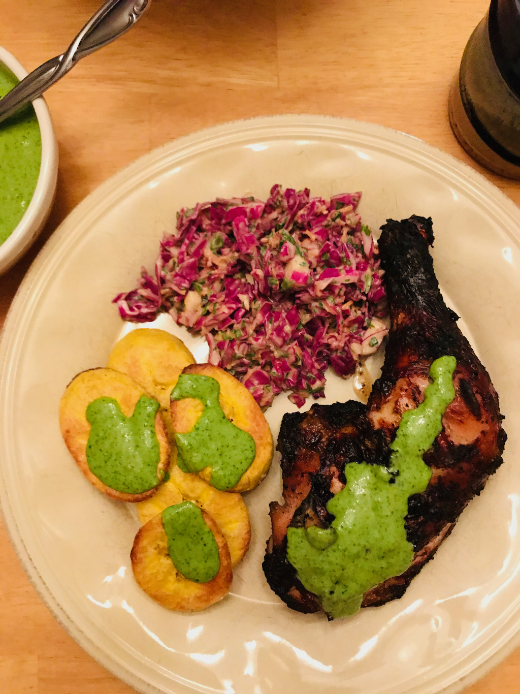 Baked Plantains with Aji Verde