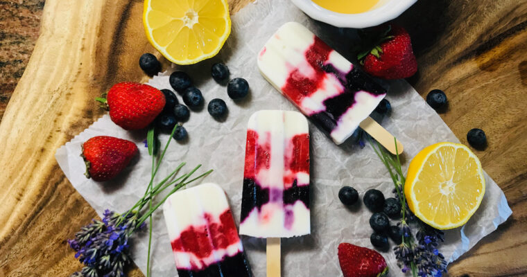 Strawberry Blueberry Lavender Honey Lemon Yogurt Pops