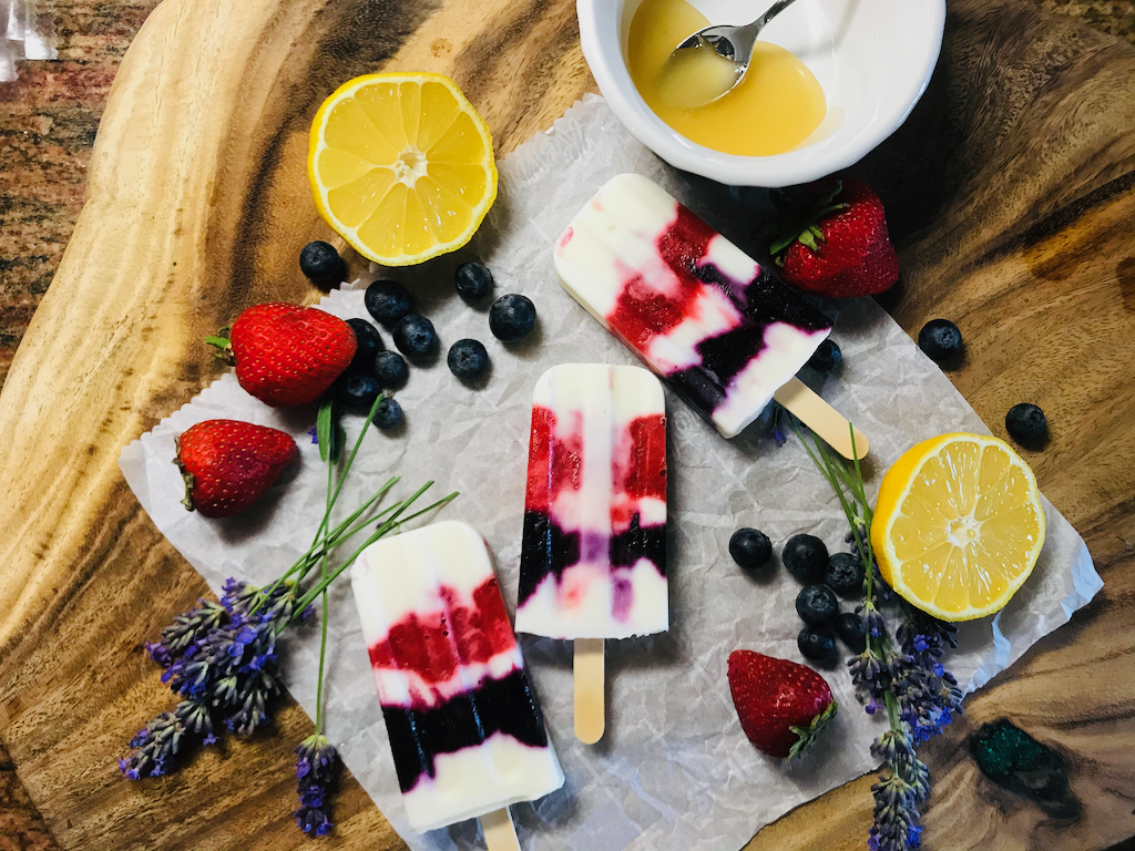Strawberry Blueberry Lavender Honey Lemon Yogurt Pops